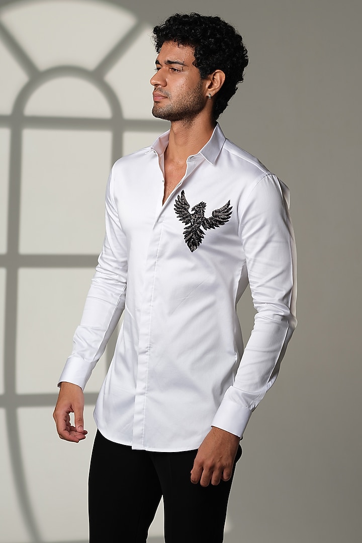 White Cotton Party Wear Shirt by SANJANA REDDY MEN at Pernia's Pop Up Shop