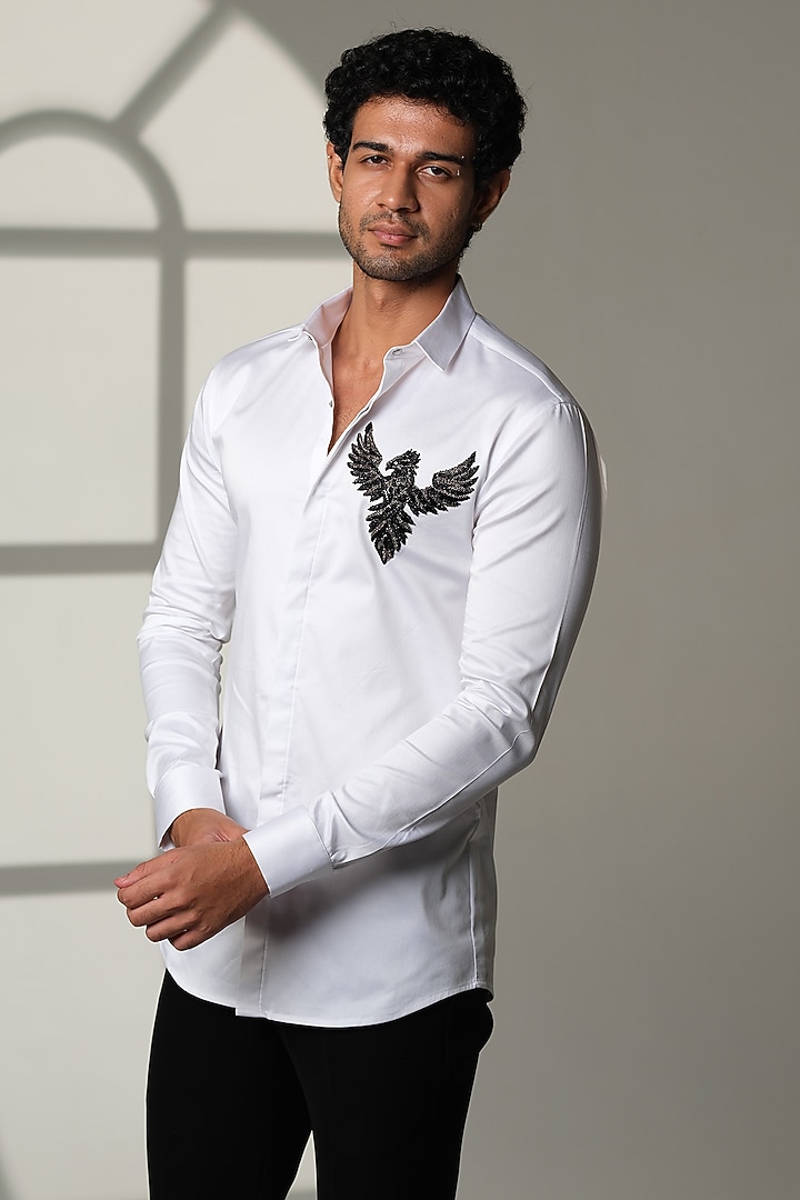 White Cotton Party Wear Shirt by SANJANA REDDY MEN at Pernia's Pop Up Shop