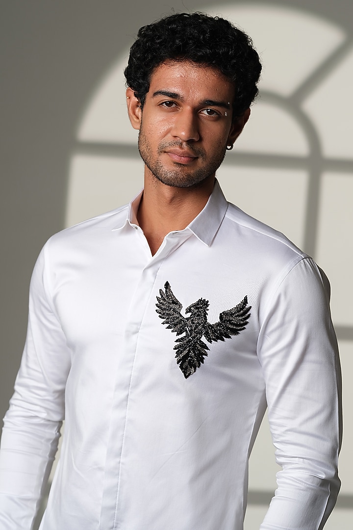 White Cotton Party Wear Shirt by SANJANA REDDY MEN at Pernia's Pop Up Shop