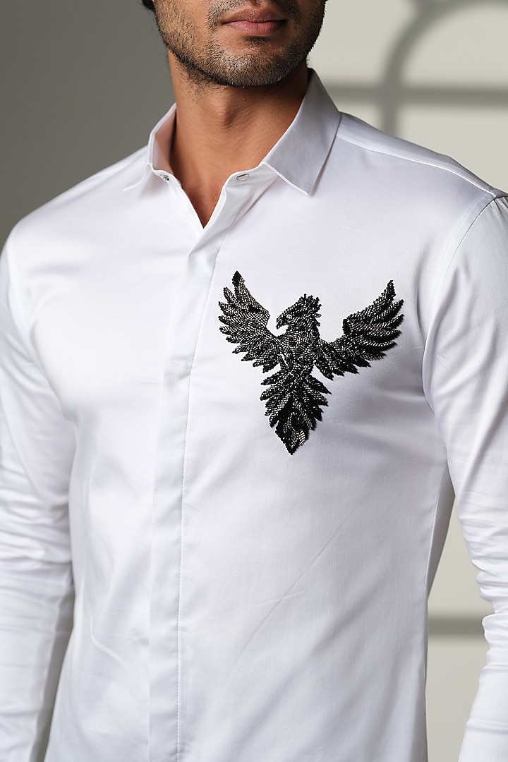 White Cotton Party Wear Shirt by SANJANA REDDY MEN at Pernia's Pop Up Shop