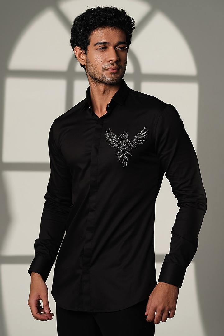 Black Cotton Party Wear Shirt by SANJANA REDDY MEN at Pernia's Pop Up Shop