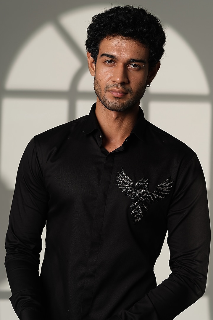 Black Cotton Party Wear Shirt by SANJANA REDDY MEN at Pernia's Pop Up Shop