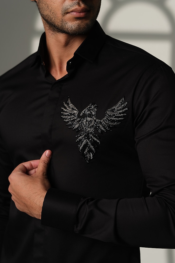 Black Cotton Party Wear Shirt by SANJANA REDDY MEN at Pernia's Pop Up Shop
