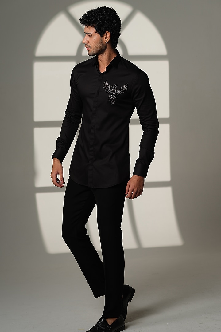 Black Cotton Party Wear Shirt by SANJANA REDDY MEN at Pernia's Pop Up Shop