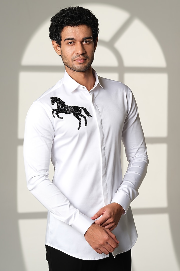 White Cotton Party Wear Shirt by SANJANA REDDY MEN at Pernia's Pop Up Shop
