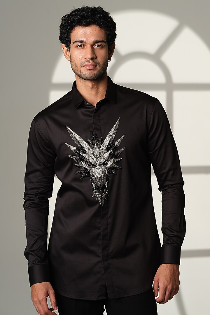 Black Cotton Shirt by SANJANA REDDY MEN at Pernia's Pop Up Shop