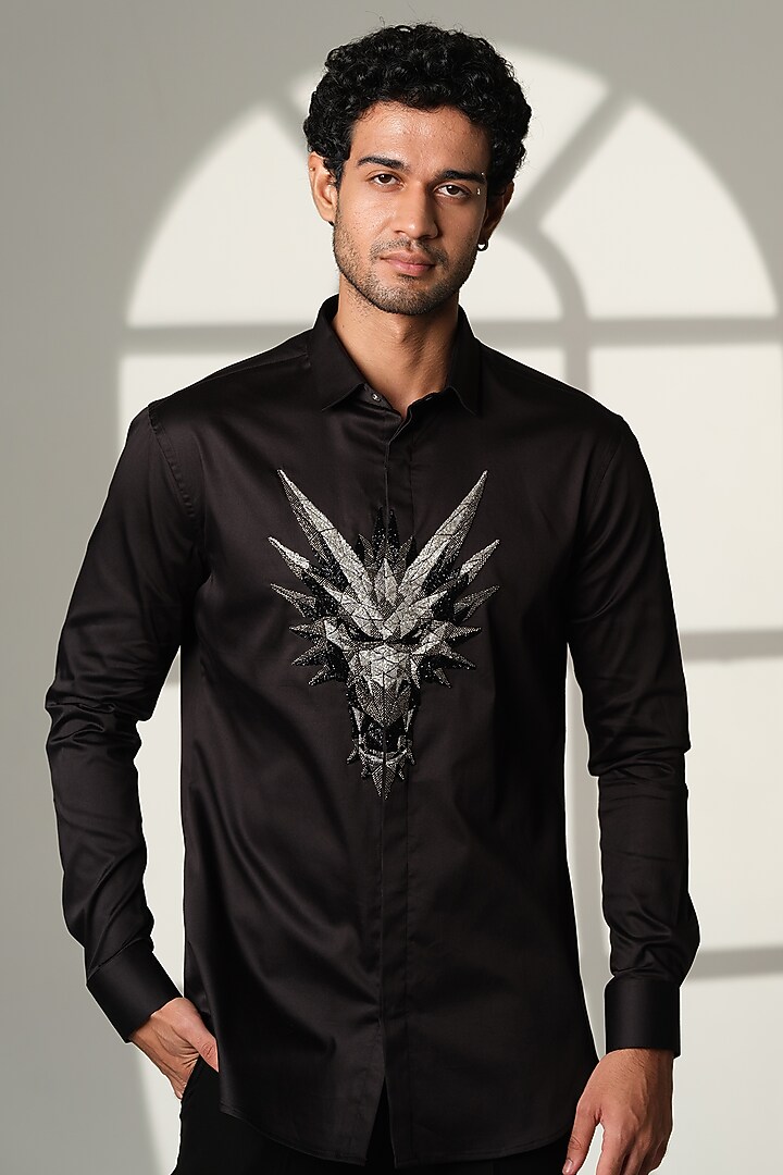 Black Cotton Shirt by SANJANA REDDY MEN at Pernia's Pop Up Shop