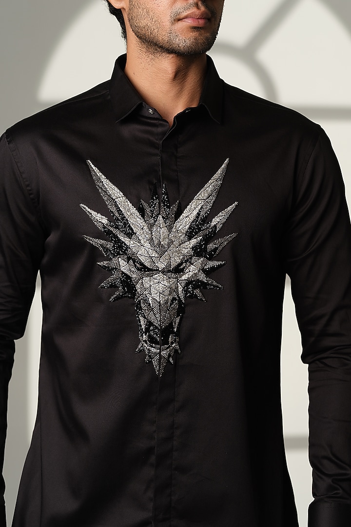 Black Cotton Shirt by SANJANA REDDY MEN at Pernia's Pop Up Shop