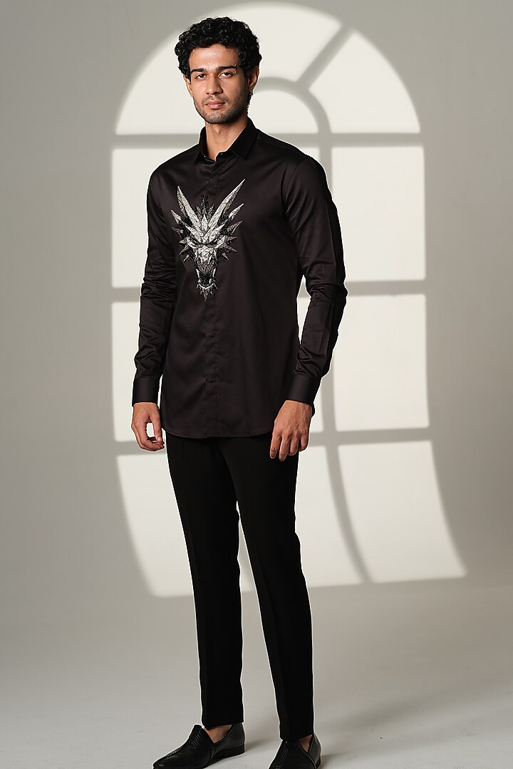 Black Cotton Shirt by SANJANA REDDY MEN at Pernia's Pop Up Shop