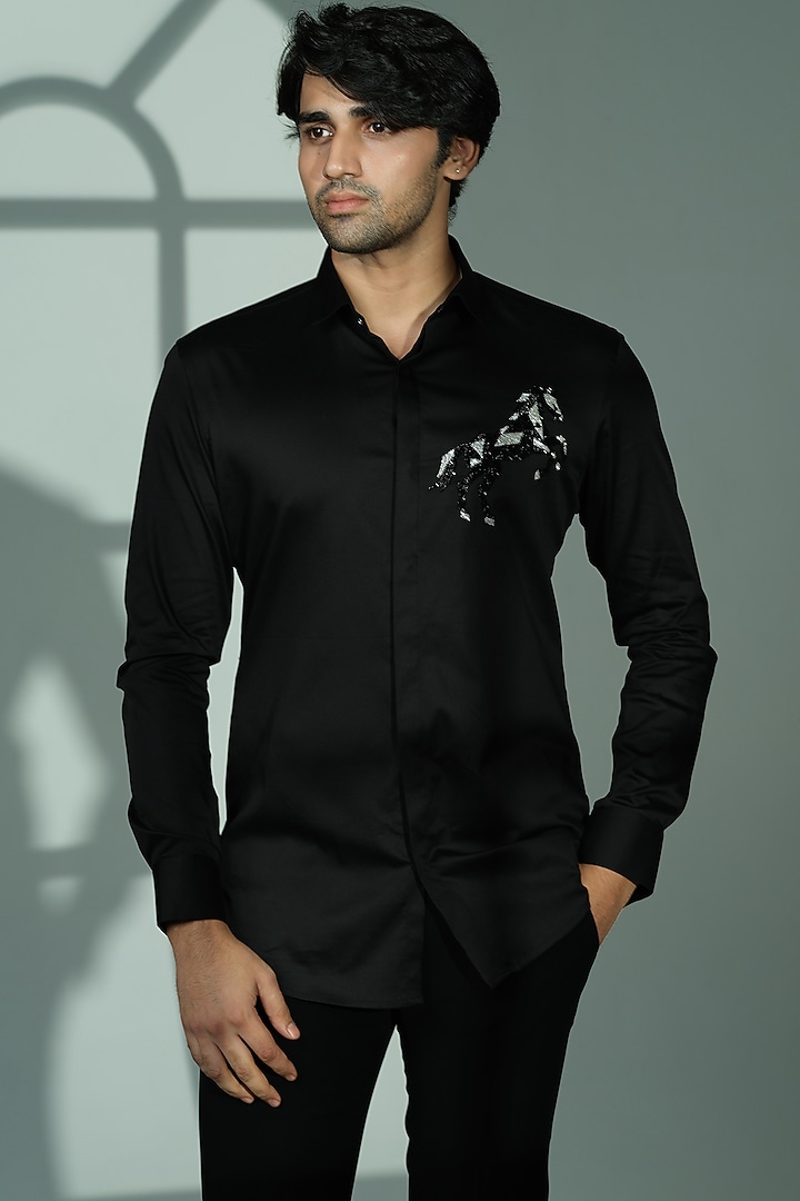 Black Cotton Shirt by SANJANA REDDY MEN at Pernia's Pop Up Shop