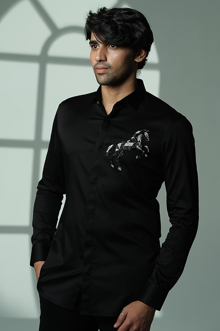 Black Cotton Shirt by SANJANA REDDY MEN at Pernia's Pop Up Shop