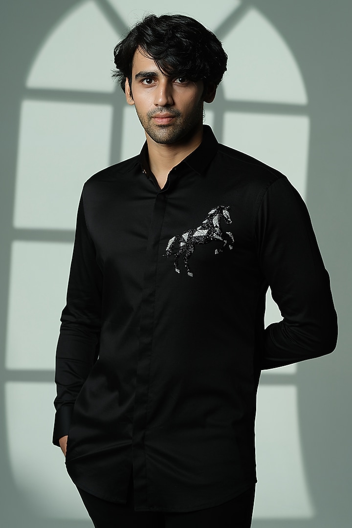Black Cotton Shirt by SANJANA REDDY MEN at Pernia's Pop Up Shop