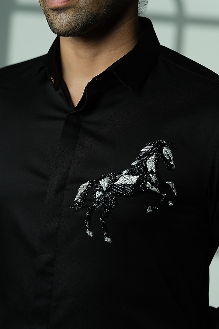 Black Cotton Shirt by SANJANA REDDY MEN at Pernia's Pop Up Shop
