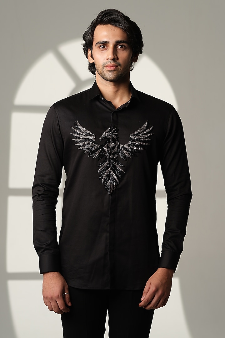 Black Cotton Party Wear Shirt by SANJANA REDDY MEN at Pernia's Pop Up Shop