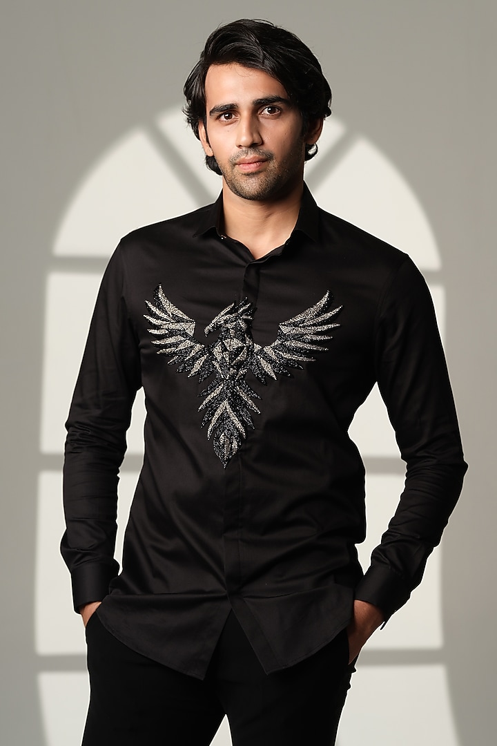 Black Cotton Party Wear Shirt by SANJANA REDDY MEN at Pernia's Pop Up Shop