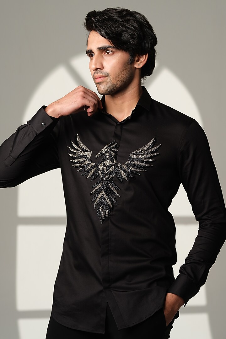 Black Cotton Party Wear Shirt by SANJANA REDDY MEN at Pernia's Pop Up Shop