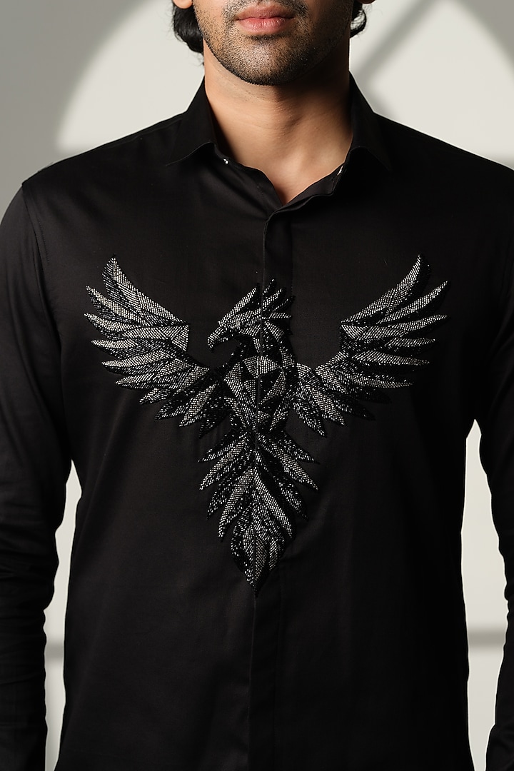 Black Cotton Party Wear Shirt by SANJANA REDDY MEN at Pernia's Pop Up Shop