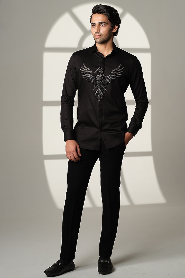Black Cotton Party Wear Shirt by SANJANA REDDY MEN at Pernia's Pop Up Shop
