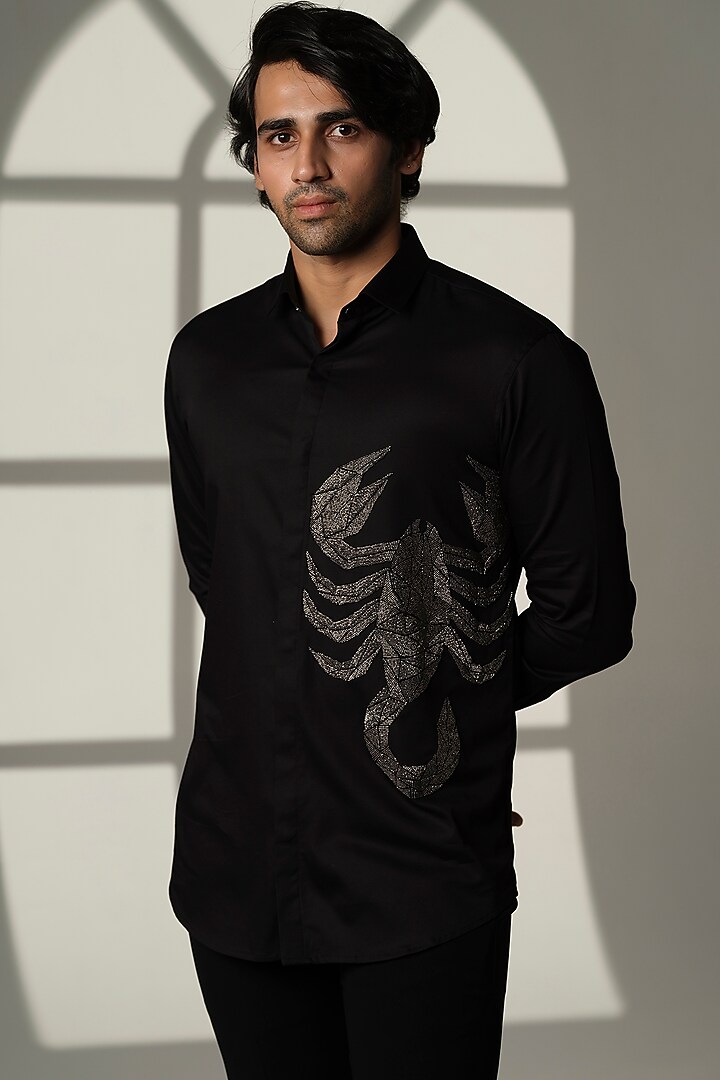 Black Cotton Party Wear Shirt by SANJANA REDDY MEN at Pernia's Pop Up Shop