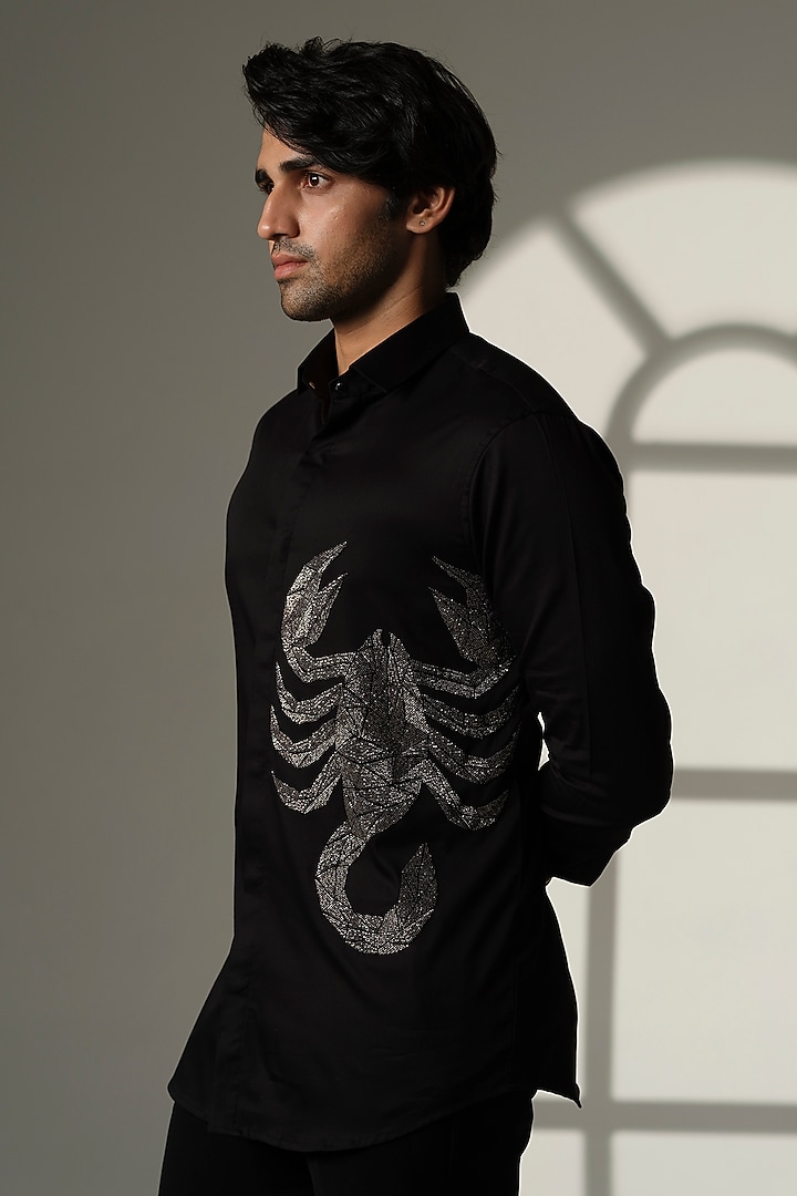Black Cotton Party Wear Shirt by SANJANA REDDY MEN at Pernia's Pop Up Shop
