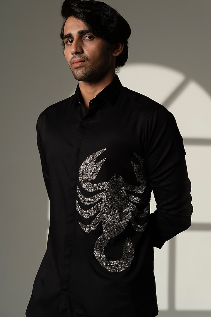 Black Cotton Party Wear Shirt by SANJANA REDDY MEN at Pernia's Pop Up Shop