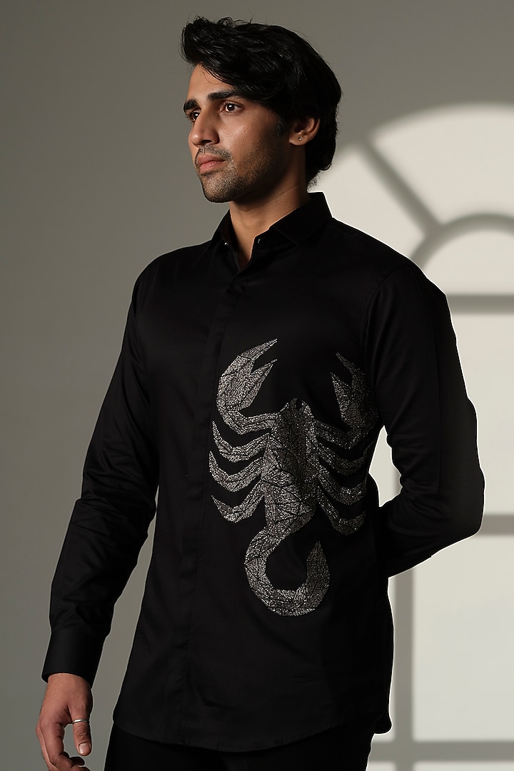 Black Cotton Party Wear Shirt by SANJANA REDDY MEN at Pernia's Pop Up Shop