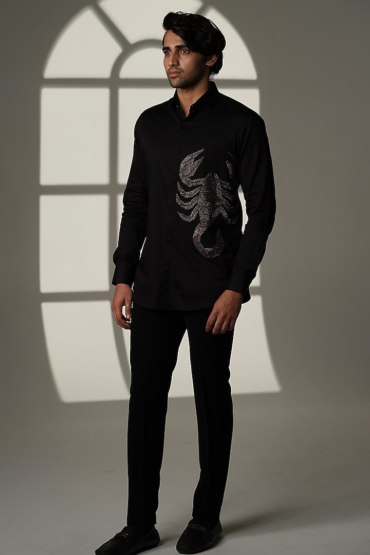 Black Cotton Party Wear Shirt by SANJANA REDDY MEN at Pernia's Pop Up Shop