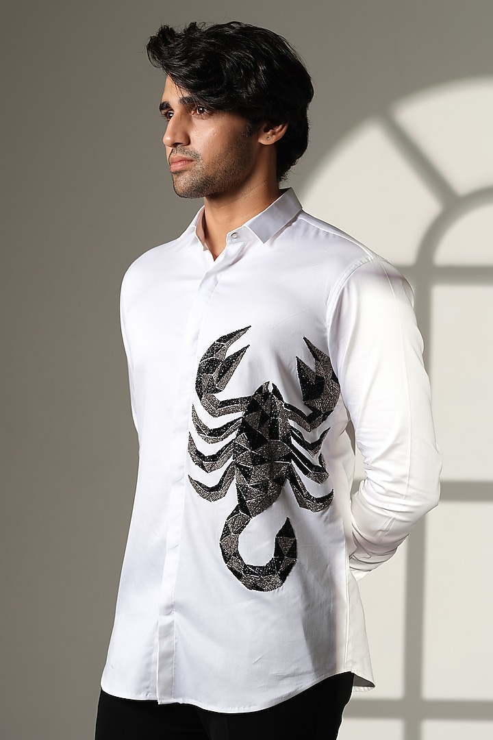 White Cotton Party Wear Shirt by SANJANA REDDY MEN at Pernia's Pop Up Shop
