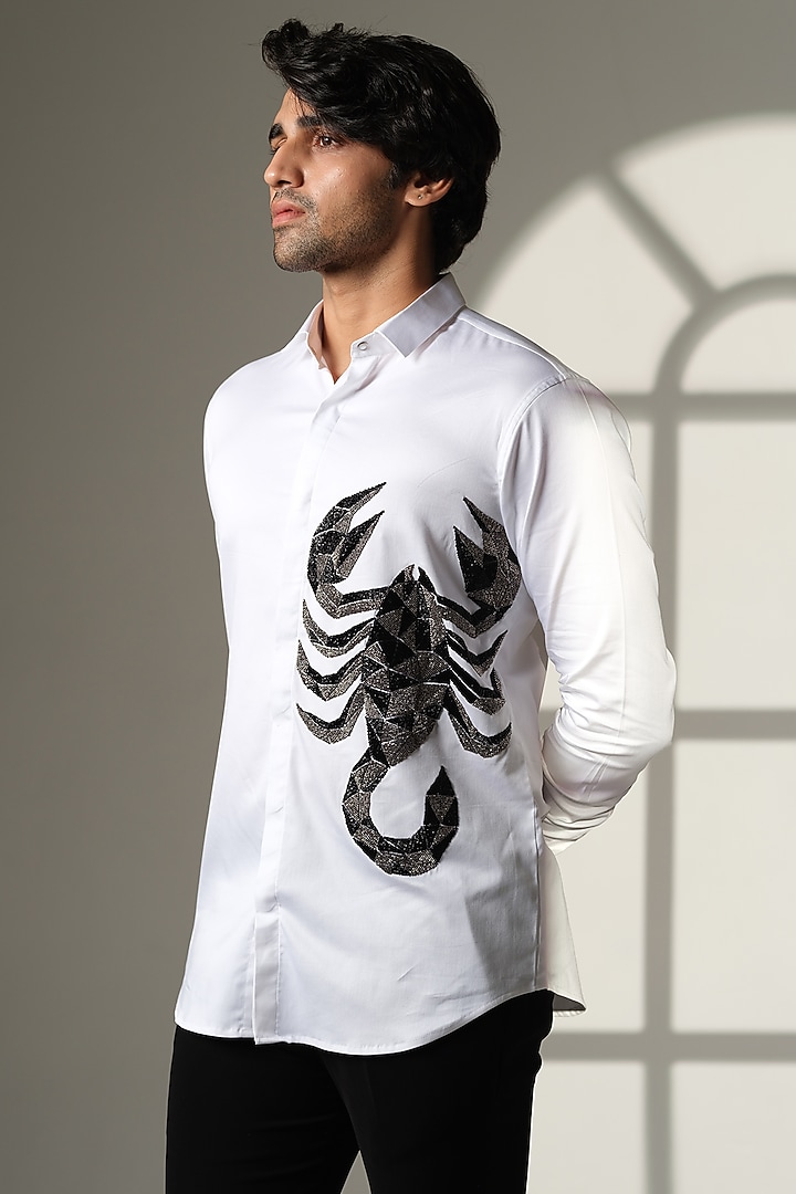White Cotton Party Wear Shirt by SANJANA REDDY MEN at Pernia's Pop Up Shop