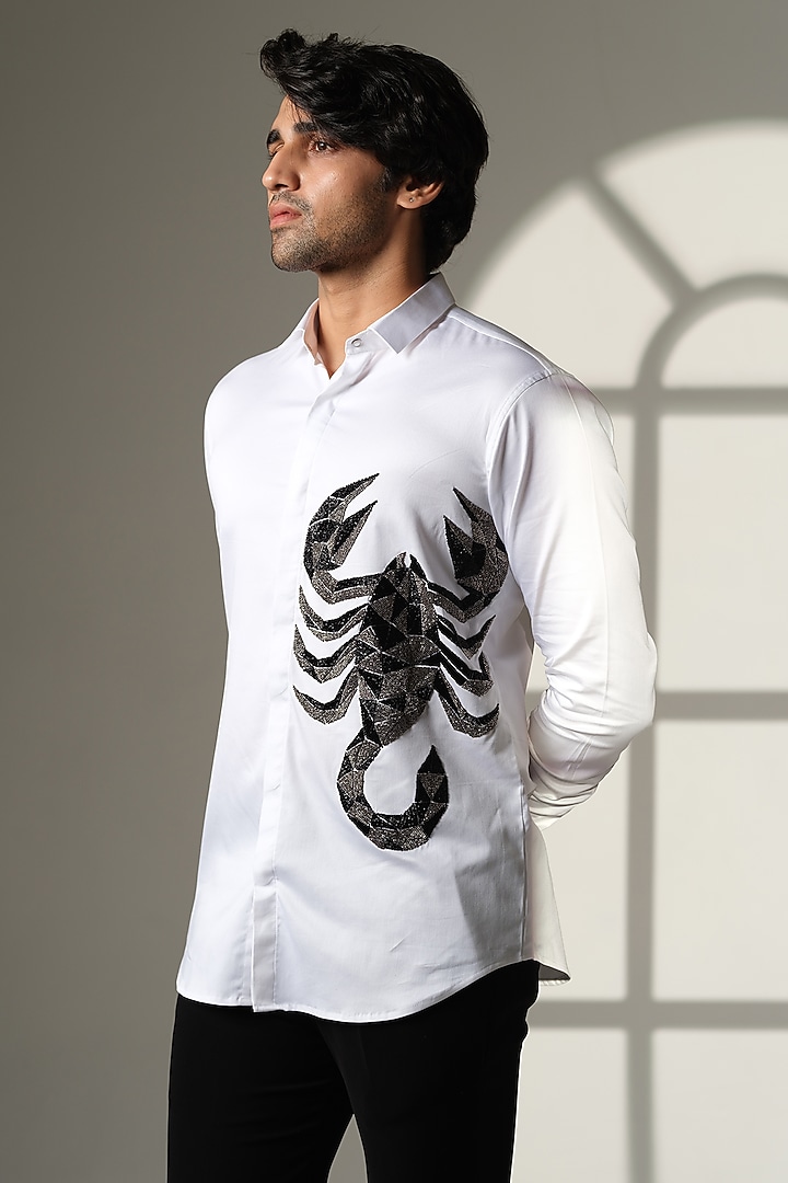 White Cotton Party Wear Shirt by SANJANA REDDY MEN at Pernia's Pop Up Shop