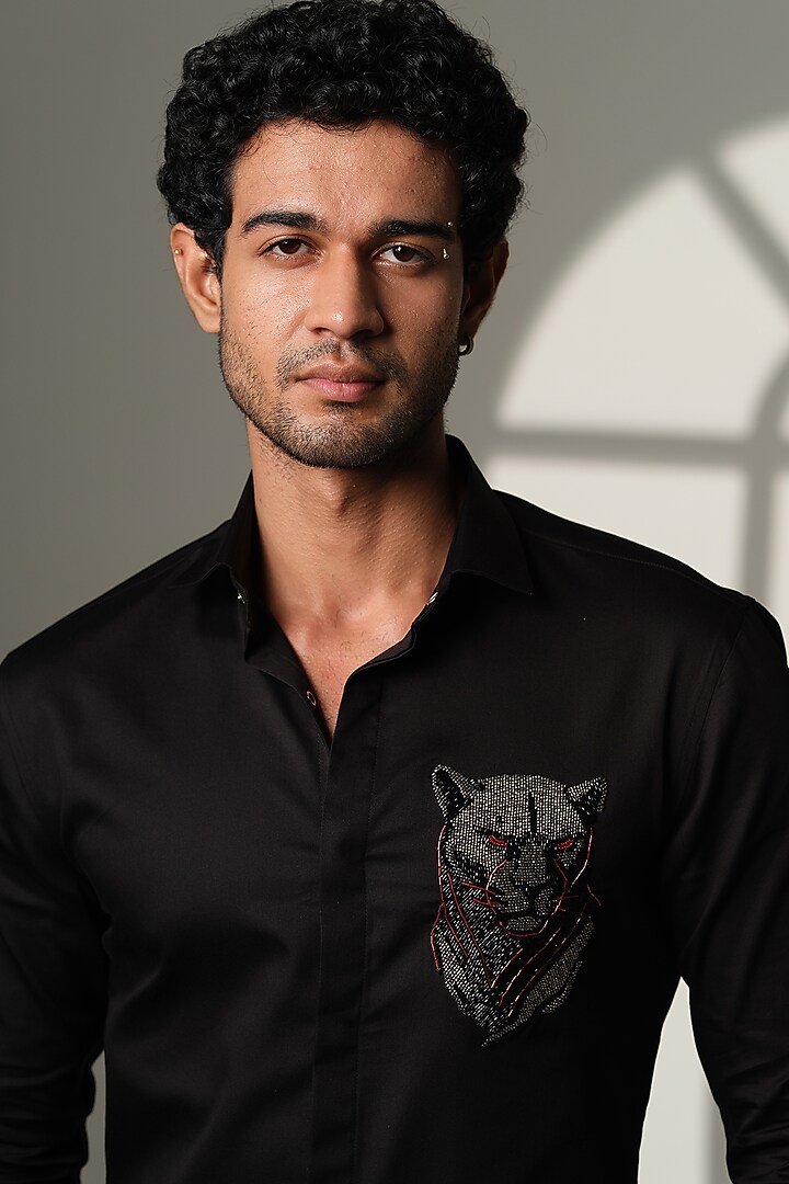 Black Cotton Party Wear Shirt by SANJANA REDDY MEN at Pernia's Pop Up Shop