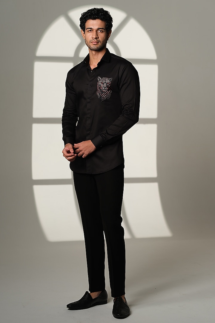 Black Cotton Party Wear Shirt by SANJANA REDDY MEN at Pernia's Pop Up Shop