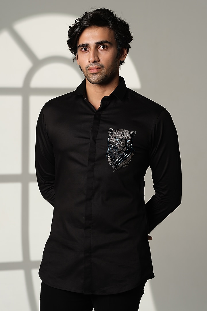 Blue Cotton Party Wear Shirt by SANJANA REDDY MEN at Pernia's Pop Up Shop