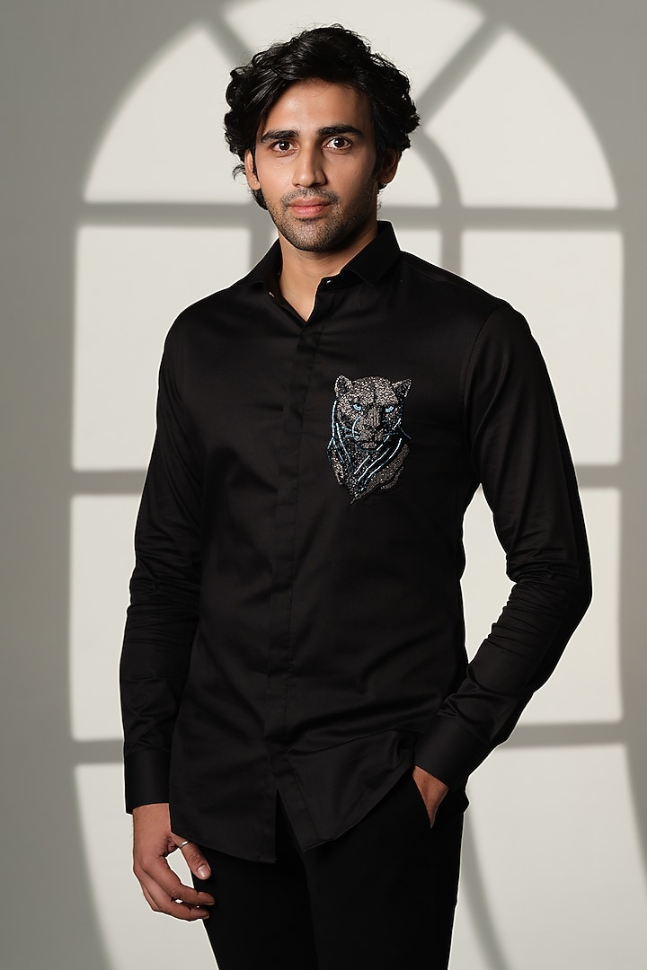 Blue Cotton Party Wear Shirt by SANJANA REDDY MEN at Pernia's Pop Up Shop