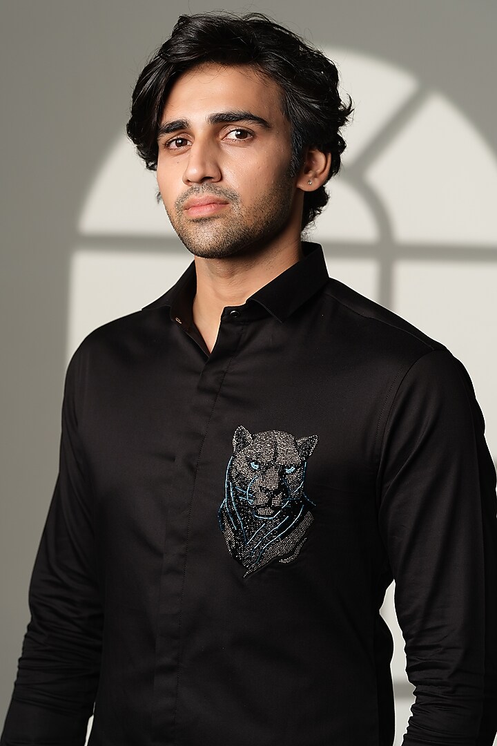 Blue Cotton Party Wear Shirt by SANJANA REDDY MEN at Pernia's Pop Up Shop