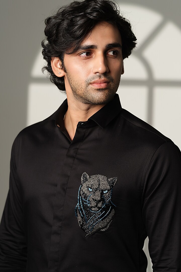 Blue Cotton Party Wear Shirt by SANJANA REDDY MEN at Pernia's Pop Up Shop