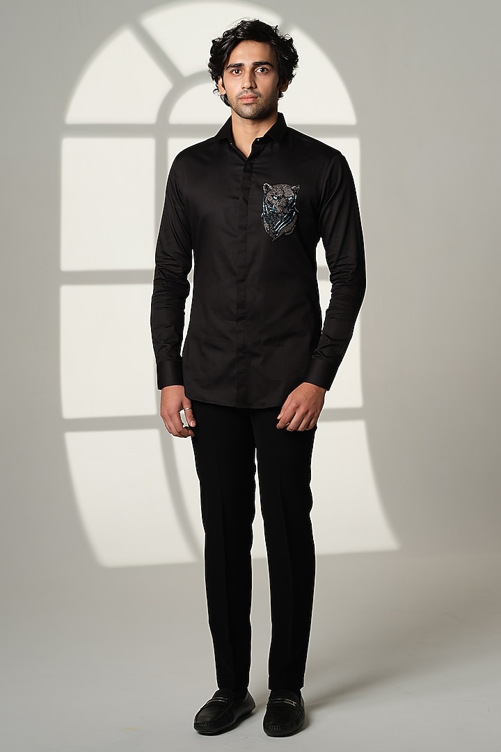 Blue Cotton Party Wear Shirt by SANJANA REDDY MEN at Pernia's Pop Up Shop