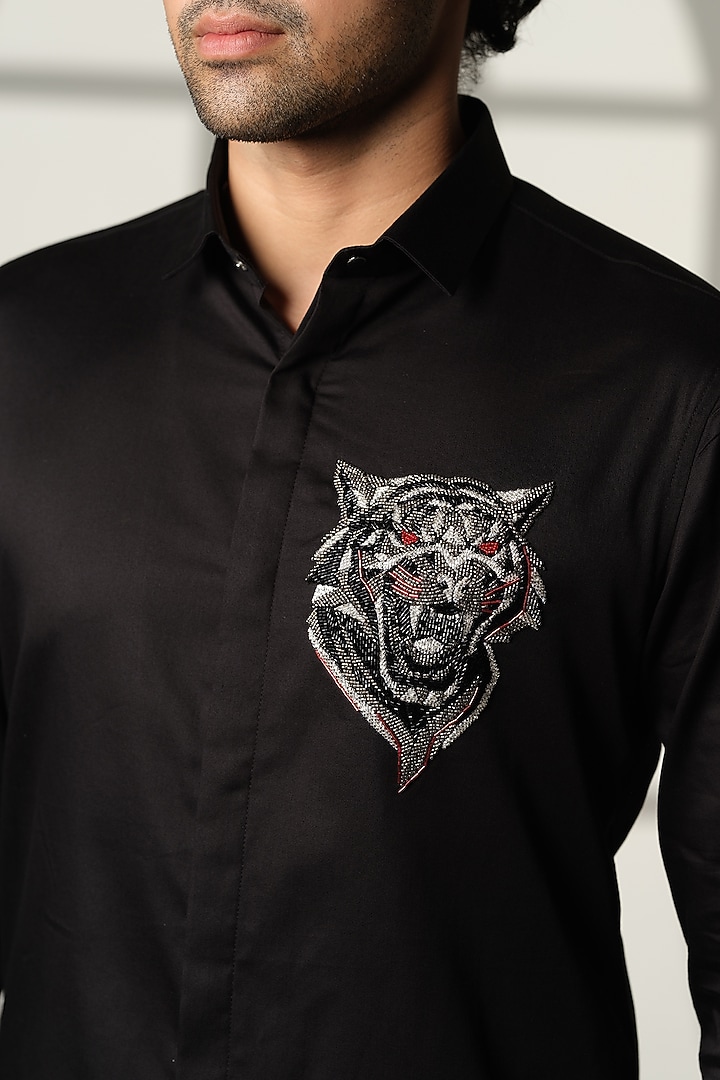Black Cotton Party Wear Shirt by SANJANA REDDY MEN at Pernia's Pop Up Shop