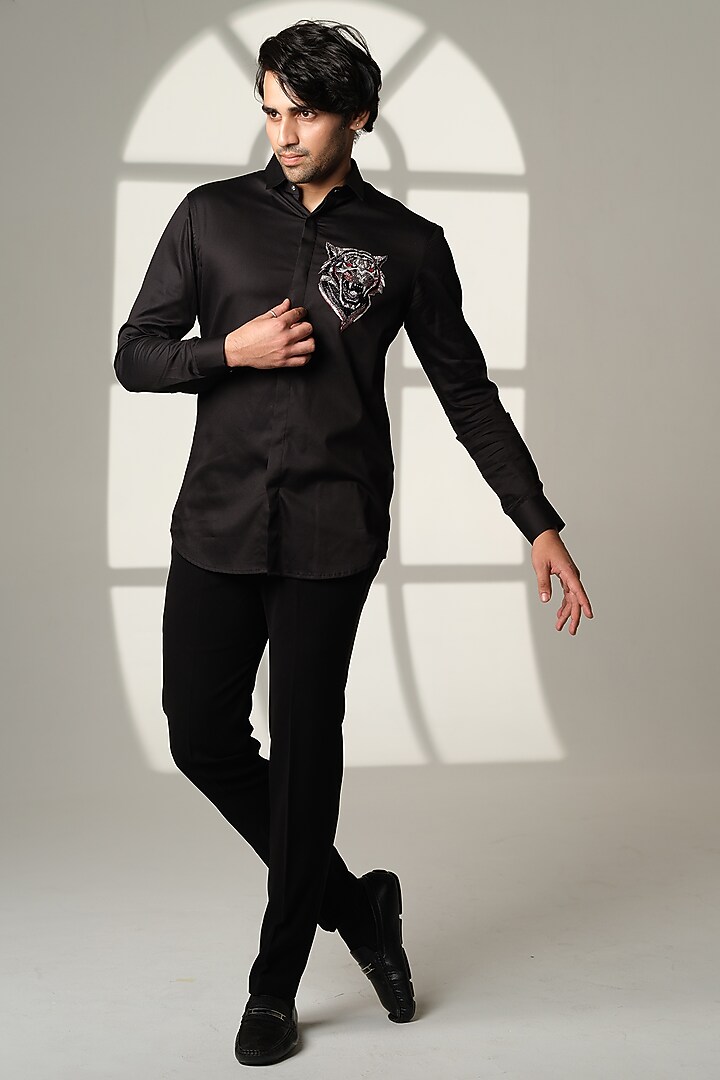Black Cotton Party Wear Shirt by SANJANA REDDY MEN at Pernia's Pop Up Shop
