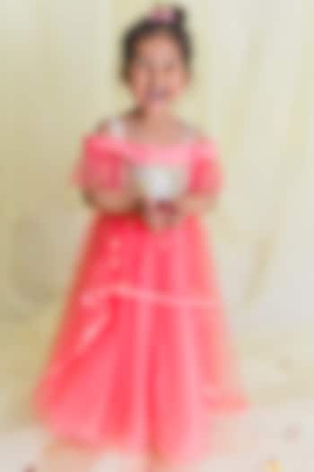 Ivory & Pastel Peach Gown For Girls by Saka Designs