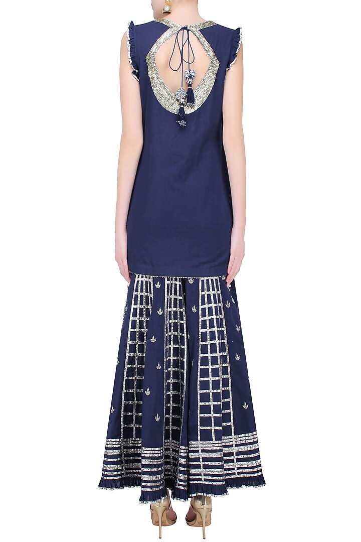 Navy Blue Gota Patti Work Kurta and Sharara Pants Set available only at Pernia's Pop Up Shop.