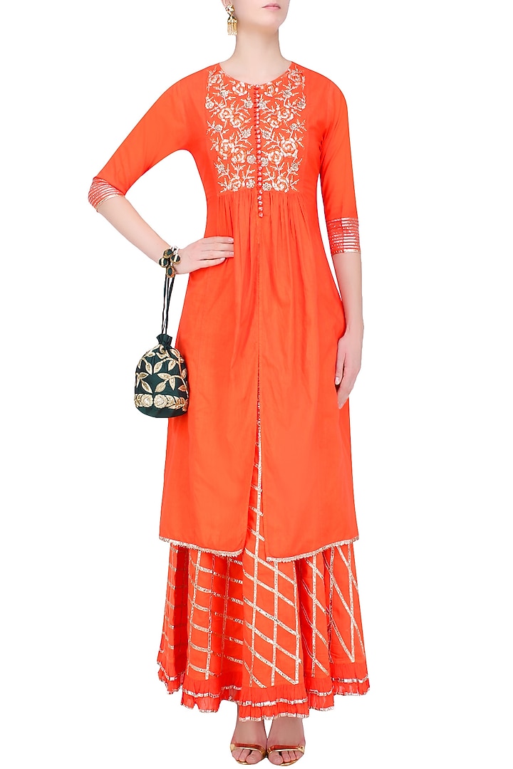 Orange Gota Patti Work Kurta and Skirt Set available only at Pernia's Pop Up Shop.