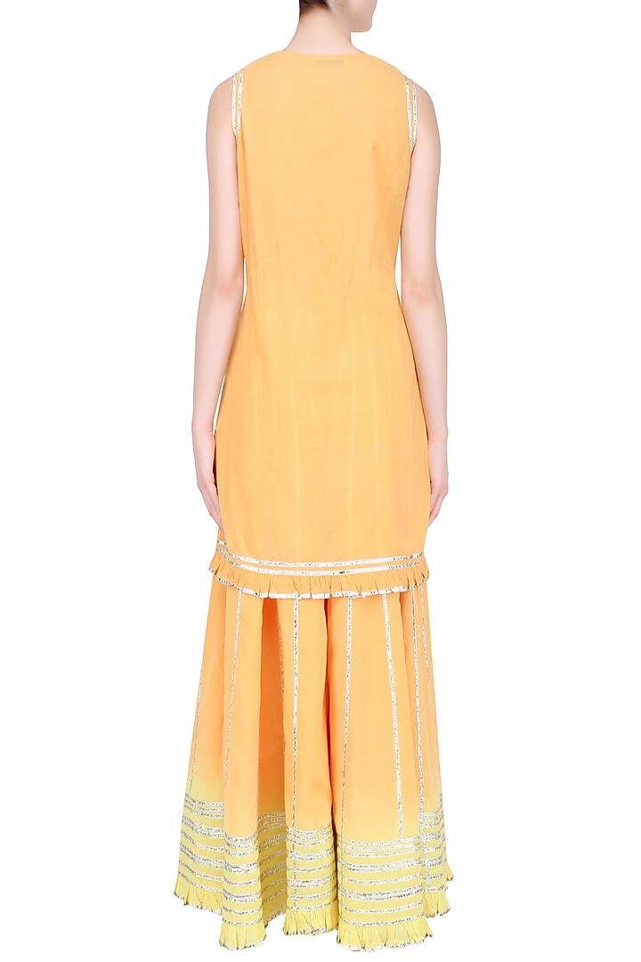 Orange and yellow ombre gota patti embroidered kurta and skirt set available only at Pernia's Pop Up Shop.