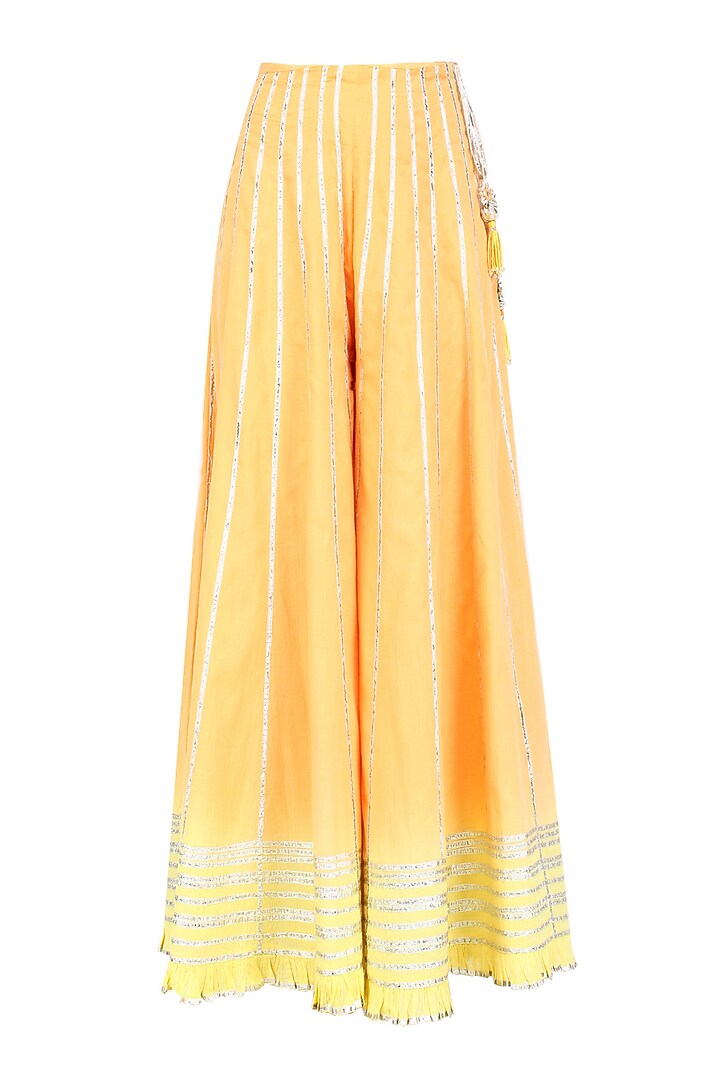 Orange and yellow ombre gota patti embroidered kurta and skirt set available only at Pernia's Pop Up Shop.