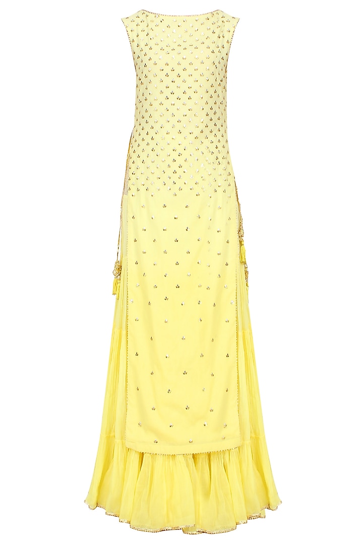 Yellow Floral Embroidered Long Kurta and Skirt Set by Sukriti & Aakriti