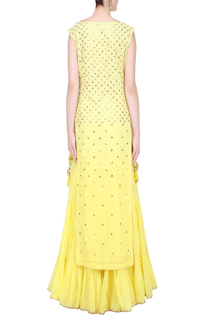 Yellow floral embroidered long kurta and skirt set available only at Pernia's Pop Up Shop.