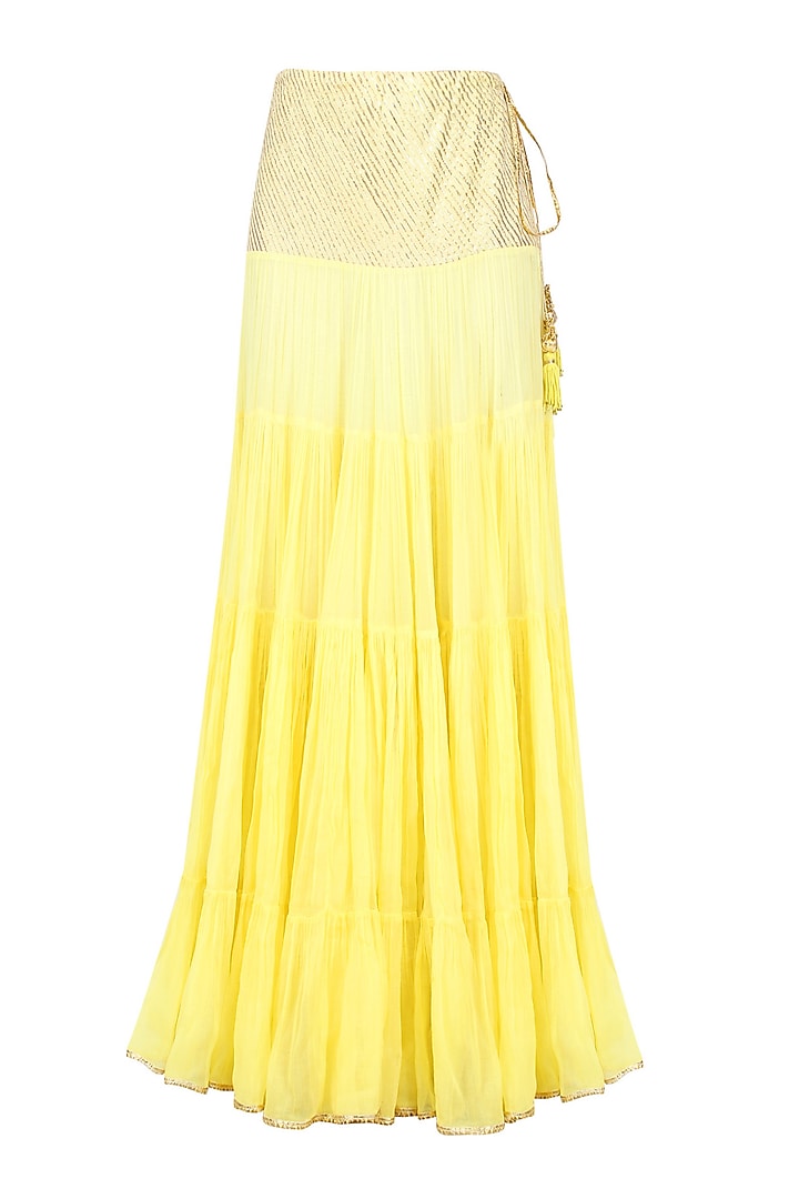 Yellow floral embroidered long kurta and skirt set available only at Pernia's Pop Up Shop.