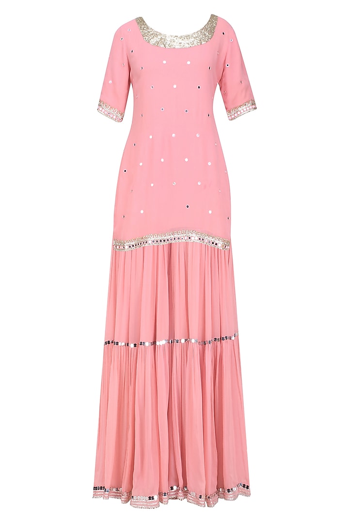 Pink Sequins and Gota Patti Work Kurta and Skirt Set by Sukriti & Aakriti
