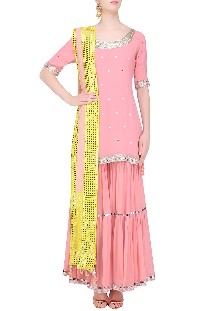 Pink sequins and gota patti work kurta and skirt set available only at Pernia's Pop Up Shop.