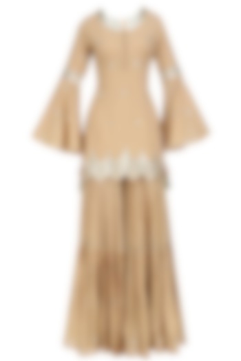 Beige gota patti work kurta and sharara set available only at Pernia's Pop Up Shop.